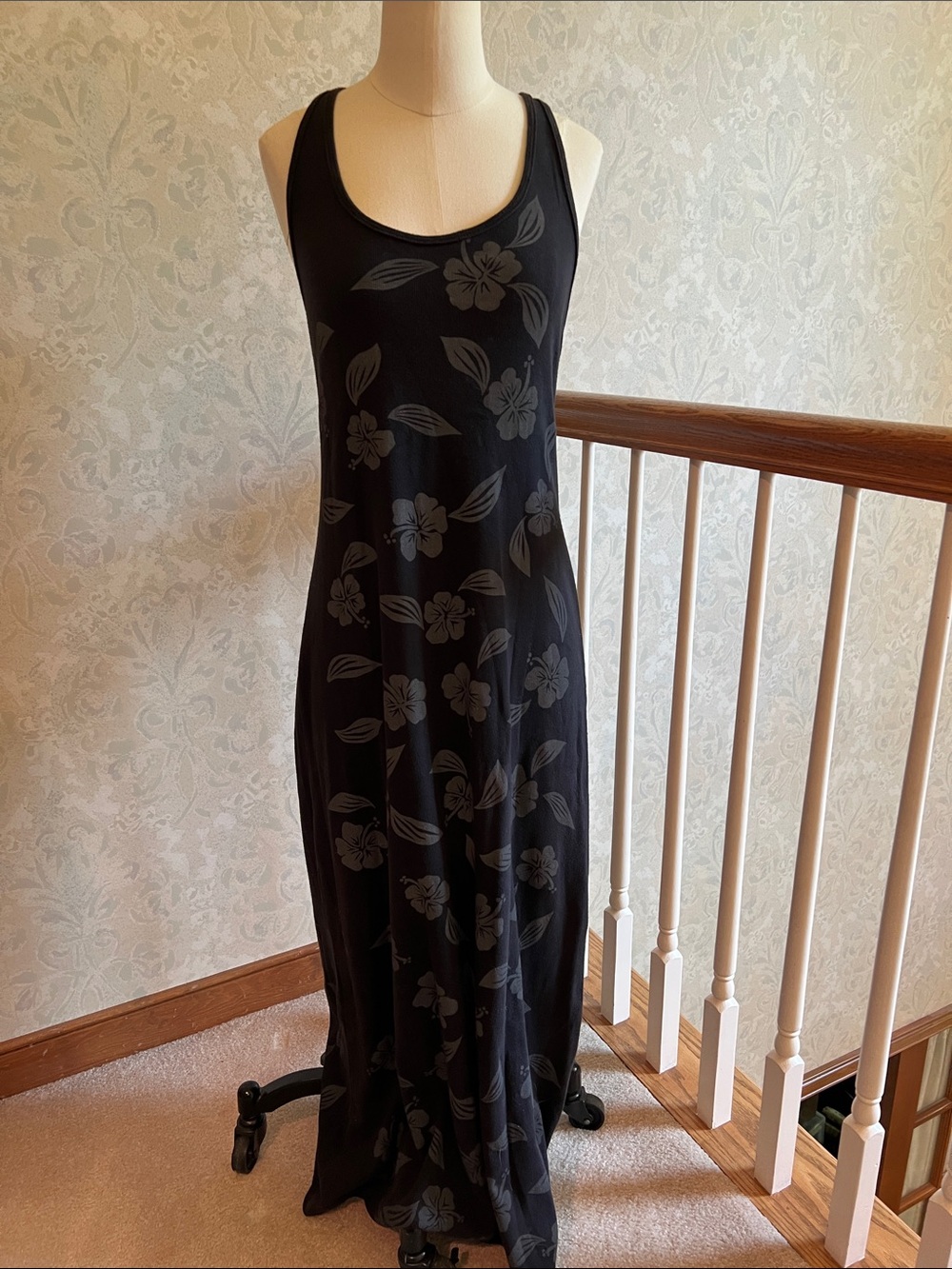 Shann Black Floral Tank Maxi T-Shirt Dress